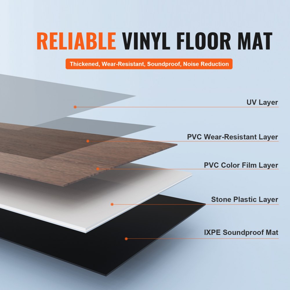 VEVOR Interlocking Vinyl Floor Tiles 48 x 7.3 inch, 10 Tiles 5.5mm Thick Snap Together, Deep Brown Wood Grain DIY Flooring for Kitchen, Dining Room, Bedrooms & Bathrooms, Easy for Home Decor