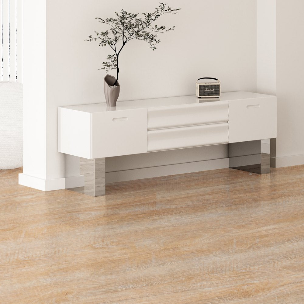 VEVOR Interlocking Vinyl Floor Tiles 48 x 7.3 inch, 10 Tiles 5.5mm Thick Snap Together, Natural Wood Grain DIY Flooring for Kitchen, Dining Room, Bedrooms & Bathrooms, Easy for Home Decor