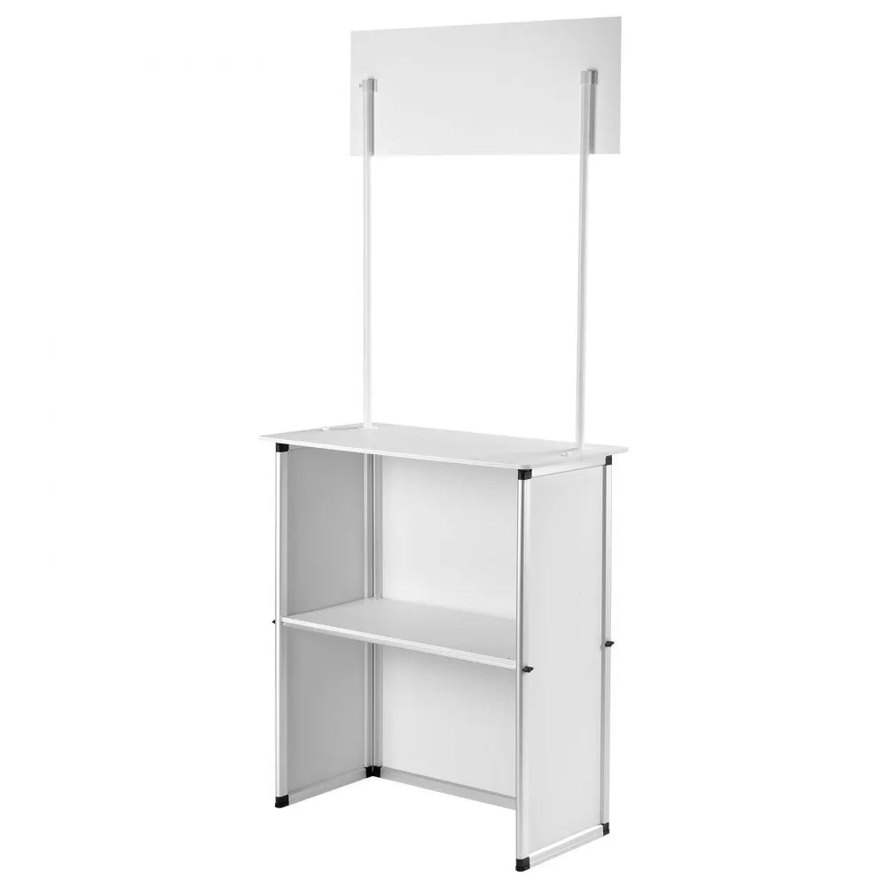 VEVOR Promotion Counter Table, Portable Tradeshow Podium Table, 30.91" x 14.96" x 71.46", Display Exhibition Counter Stand Booth Fair with Wall, Pop Up Podium with Storage Rack/Carrying Bag