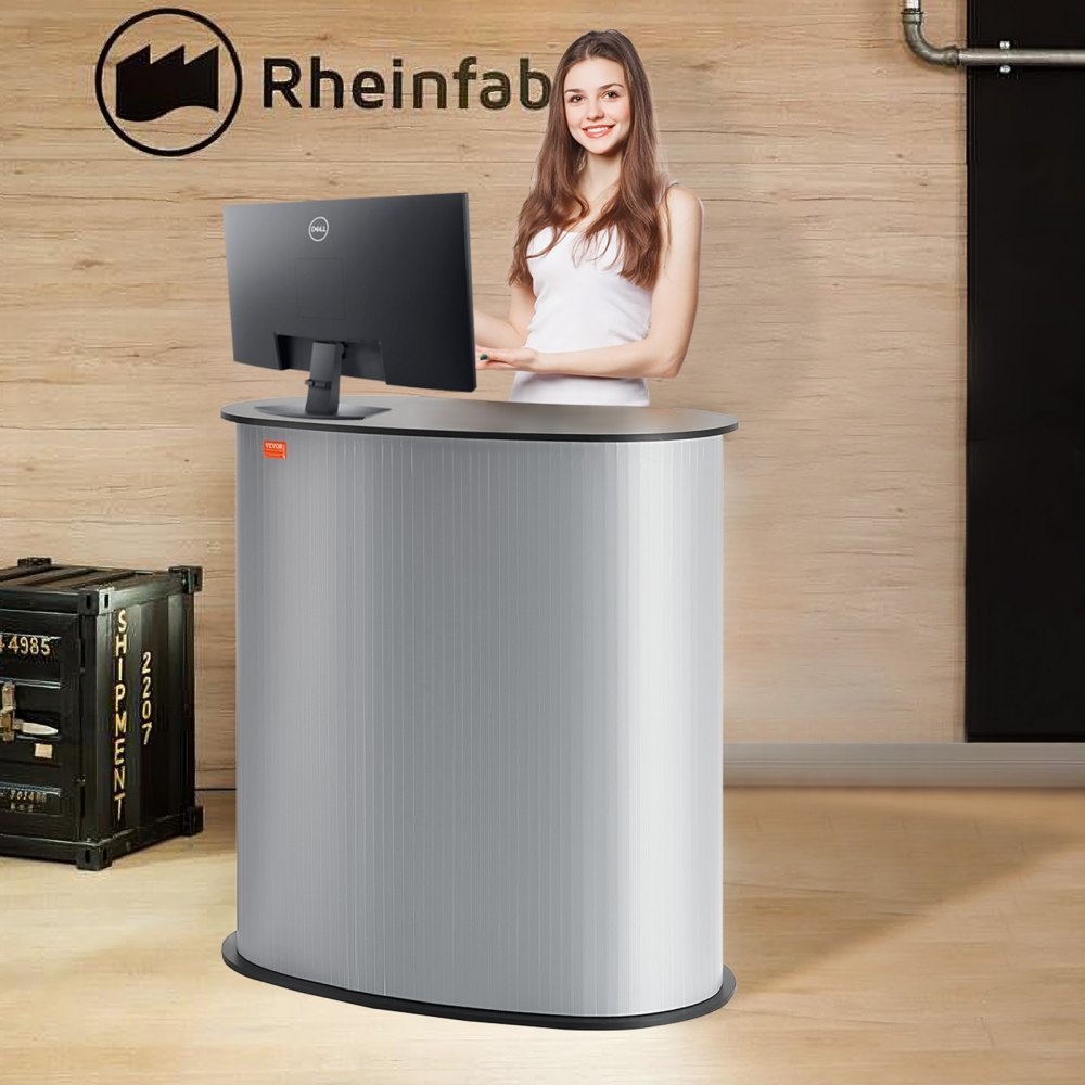 VEVOR Portable Tradeshow Podium Table, 35.43" x 19.29" x 37.01", Display Exhibition Counter Stand Booth Fair with Wall, Foldable Promotion Retail Bar Table Pop Up Podium Counter with Carrying Bag