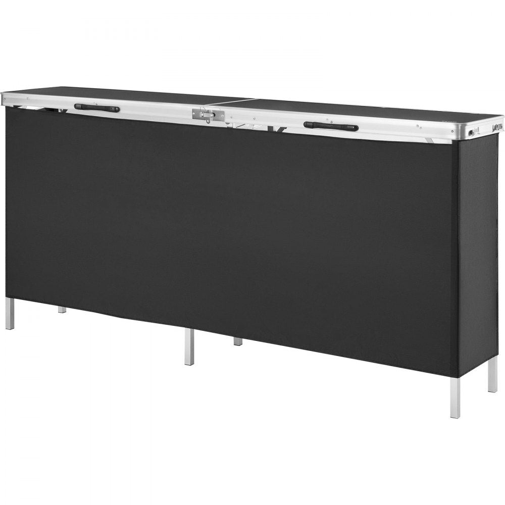 VEVOR Extra Long Folding Portable Bar Table - Tradeshow Podium Table for Indoor, Outdoor, Party, Picnic, Exhibition, Includes Carrying Case, Storage Shelf and  Black Skirt, 77.95" x 15.16" x 34.65"