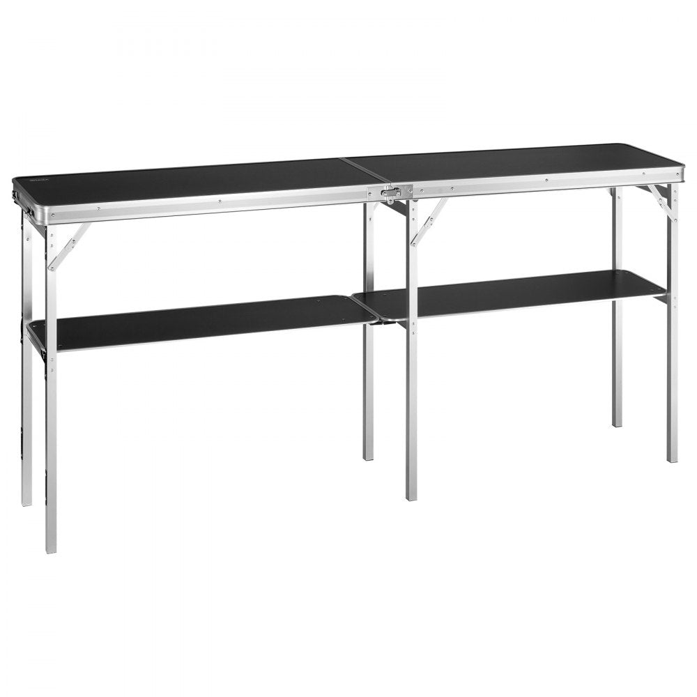 VEVOR Extra Long Folding Portable Bar Table - Tradeshow Podium Table for Indoor, Outdoor, Party, Picnic, Exhibition, Includes Carrying Case, Storage Shelf and  Black Skirt, 77.95" x 15.16" x 34.65"