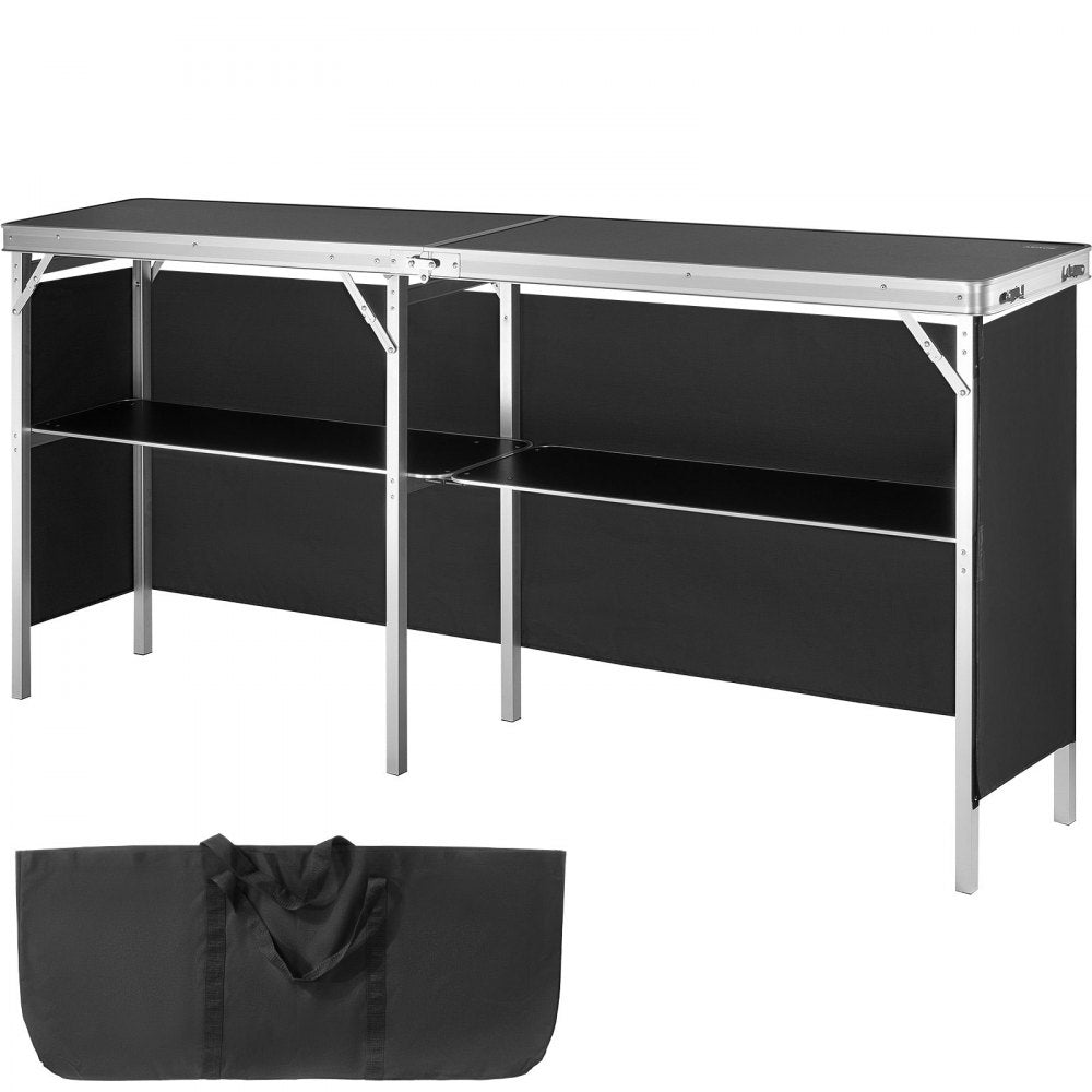 VEVOR Extra Long Folding Portable Bar Table - Tradeshow Podium Table for Indoor, Outdoor, Party, Picnic, Exhibition, Includes Carrying Case, Storage Shelf and  Black Skirt, 77.95" x 15.16" x 34.65"