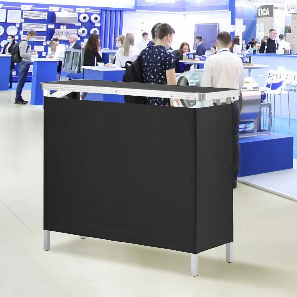 VEVOR Folding Portable Bar Table, Tradeshow Podium Table for Indoor, Outdoor, Party, Picnic, Exhibition, Includes Carrying Case, Storage Shelf and  Black Skirt, 38.39" x 15.16" x 34.25"