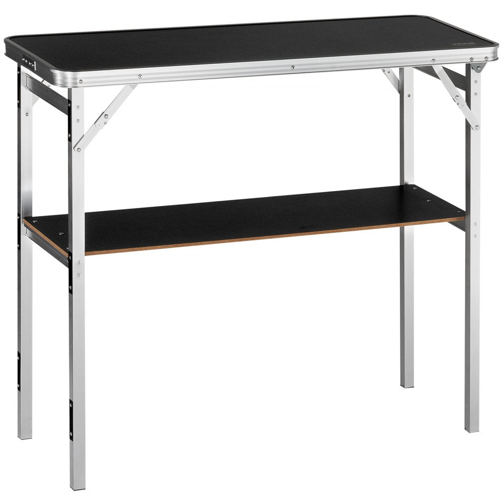 VEVOR Folding Portable Bar Table, Tradeshow Podium Table for Indoor, Outdoor, Party, Picnic, Exhibition, Includes Carrying Case, Storage Shelf and  Black Skirt, 38.39" x 15.16" x 34.25"