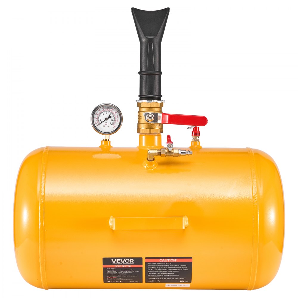 VEVOR Air Tire Bead Seater, 10 Gal / 37.9 L, Heavy Duty Tire Bead Blaster Tool, 87-116 PSI Operating Pressure, Air Trigger Seating Inflator for ATV, Tractor, Pickup, Truck, Jeep, RV, UTV, Yellow