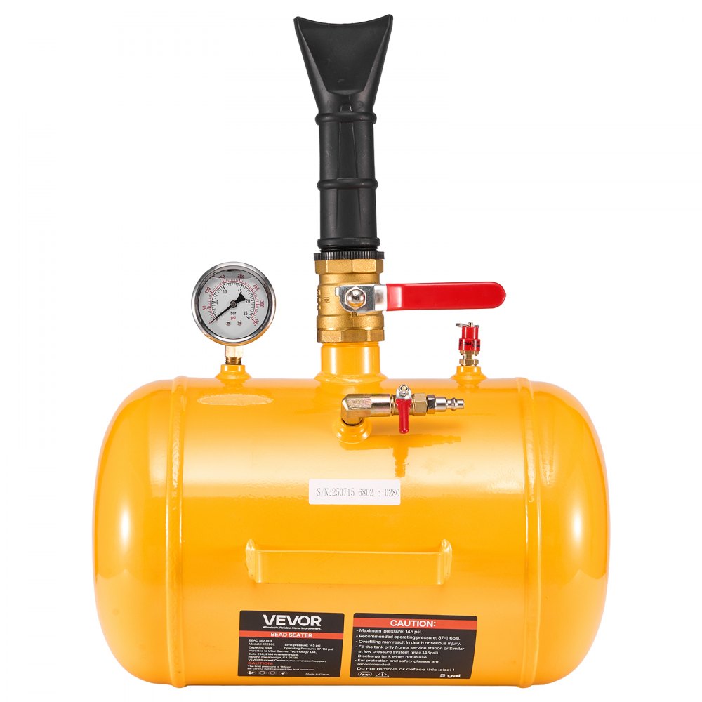 VEVOR Air Tire Bead Seater, 5 Gal / 18.9 L, Heavy Duty Tire Bead Blaster Tool, 87-116 PSI Operating Pressure, Air Trigger Seating Inflator for Pickup, Truck, ATV, Jeep, Van, Lawn Tractor, RV, Yellow