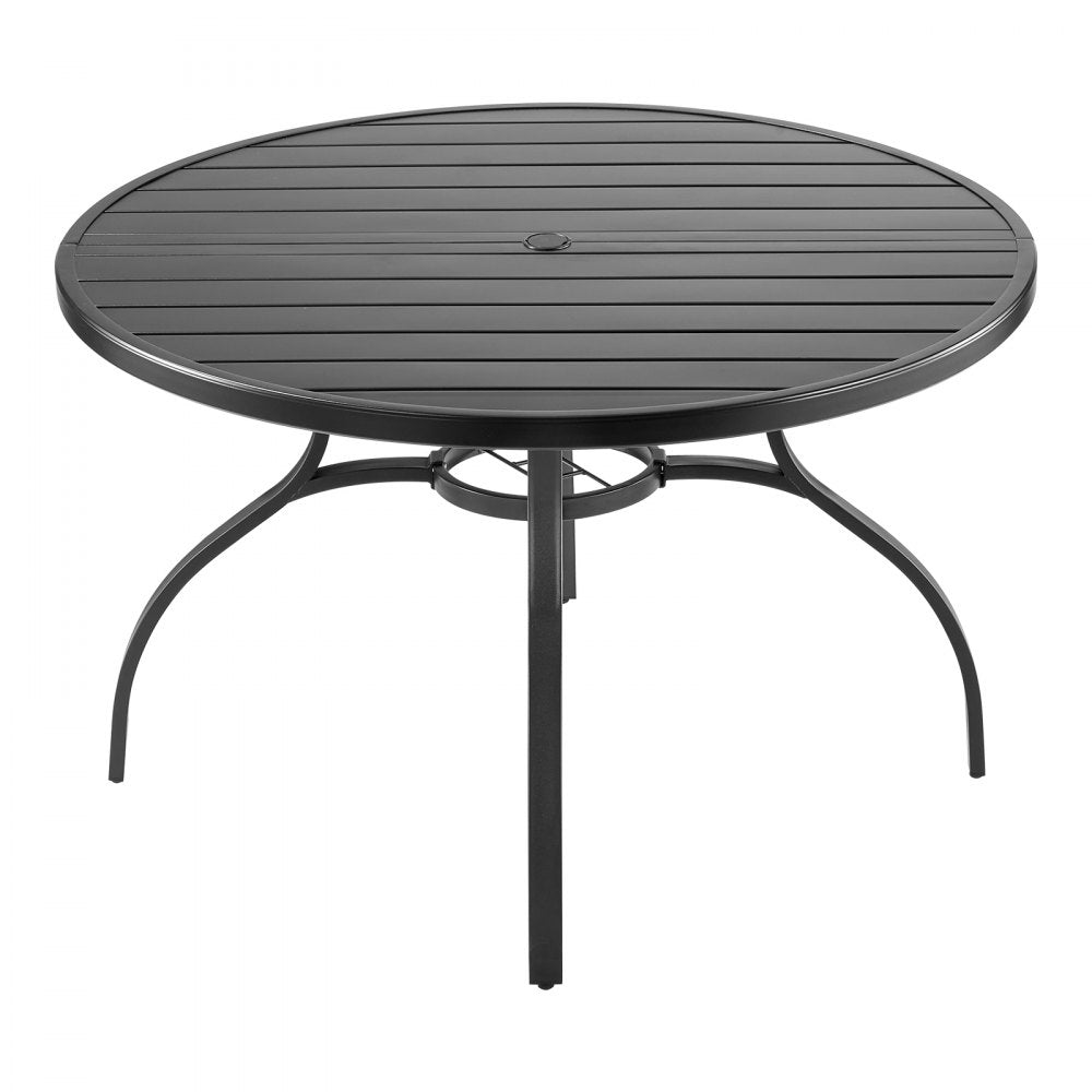 VEVOR Outdoor Patio Dining Table, 47 inch Round Metal Steel Slat Backyard Bistro Tables, with 1.5 in Umbrella Hole, Outside All-Weather Large Furniture for Lawn Garden Porch, Black