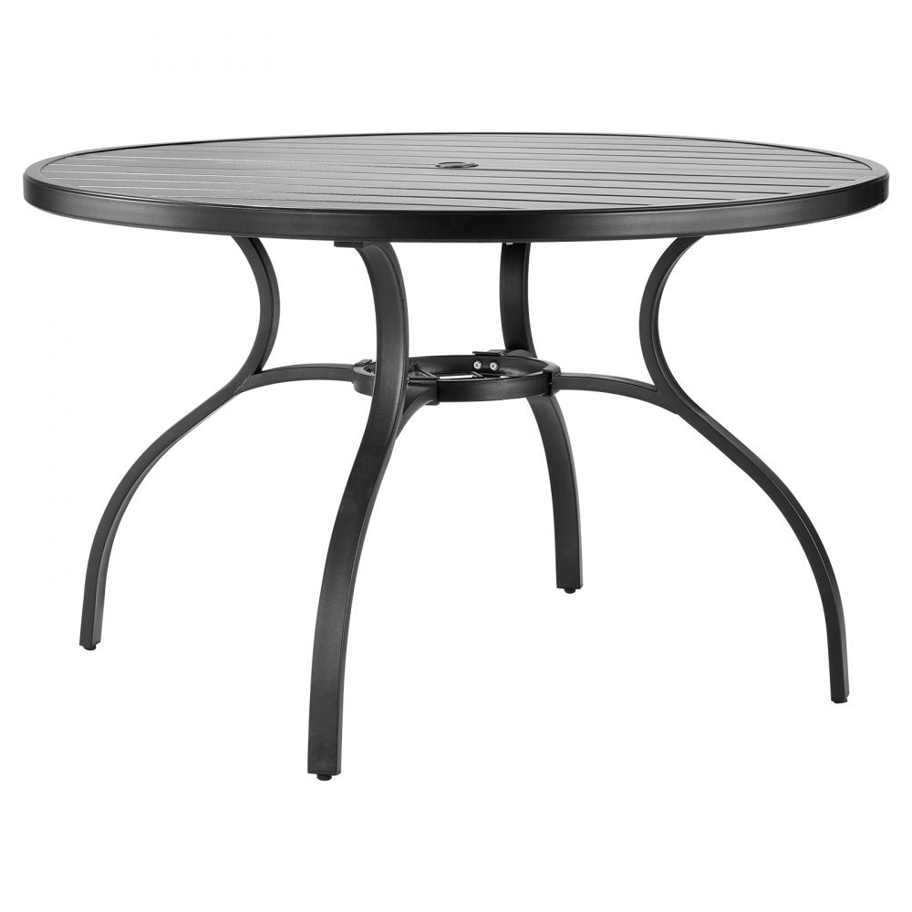 VEVOR Outdoor Patio Dining Table, 47 inch Round Metal Steel Slat Backyard Bistro Tables, with 1.5 in Umbrella Hole, Outside All-Weather Large Furniture for Lawn Garden Porch, Black