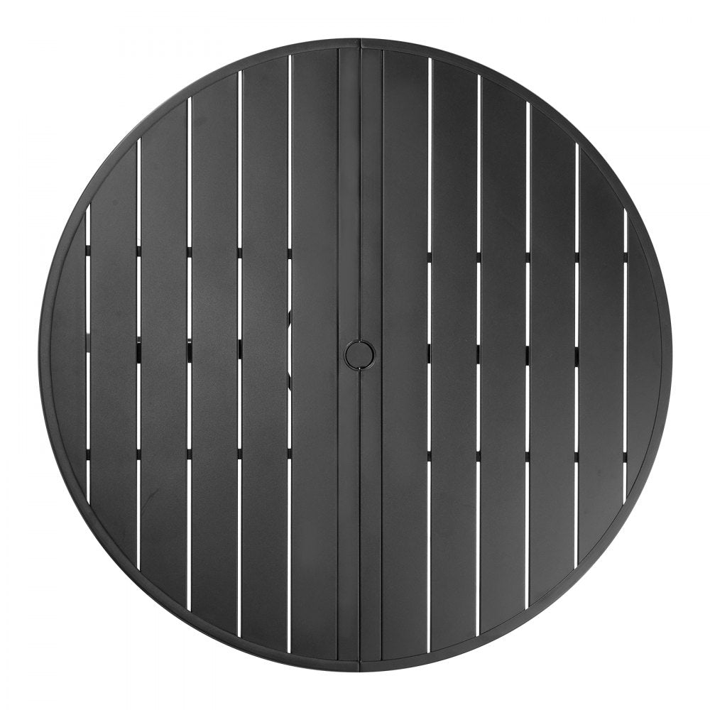 VEVOR Outdoor Patio Dining Table, 47 inch Round Metal Steel Slat Backyard Bistro Tables, with 1.5 in Umbrella Hole, Outside All-Weather Large Furniture for Lawn Garden Porch, Black
