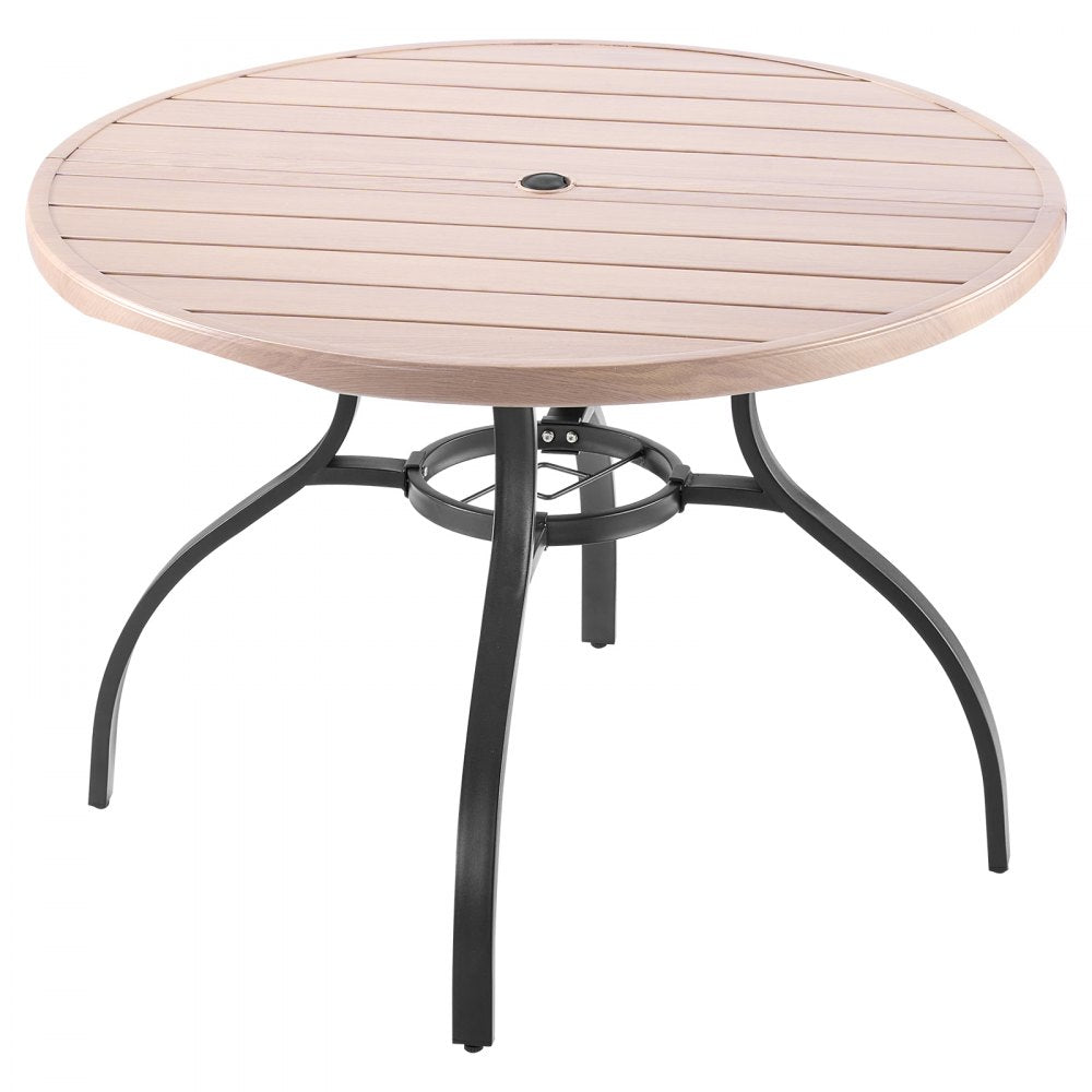 VEVOR Outdoor Patio Dining Table, 41 inch Round Wood-Like Steel Slat Backyard Bistro Coffee Tables for 4, with 1.5 in Umbrella Hole, Outside All-Weather Large Furniture for Lawn Garden Porch, Gray