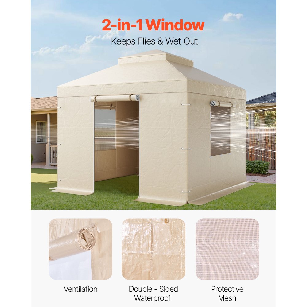 VEVOR Winter Gazebo Cover Fits 10 x 10 ft Hardtop Gazebos, All-Weather Double-Tiered Gazebo Cover with Sidewalls & Mesh Windows, High-Density PE Enclosed Storage Shelter Covers, Gazebos not Included