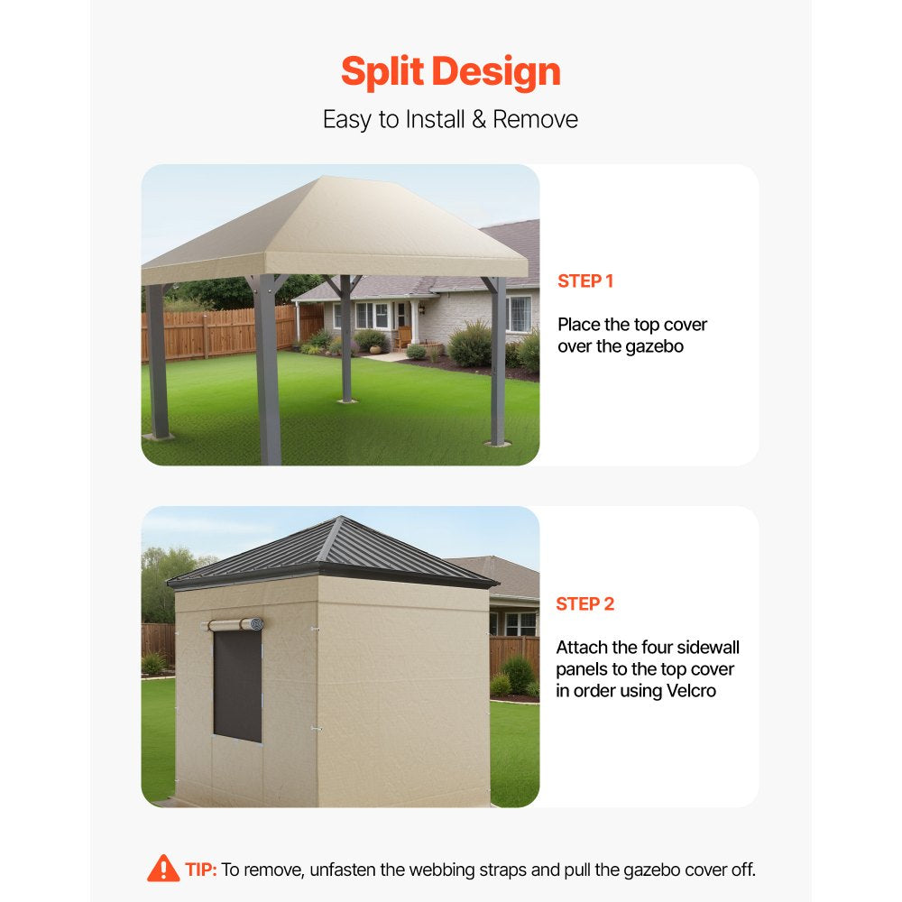 VEVOR Winter Gazebo Cover Fits 10 x 10 ft Hardtop Gazebos, All-Weather Double-Tiered Gazebo Cover with Sidewalls & Mesh Windows, High-Density PE Enclosed Storage Shelter Covers, Gazebos not Included