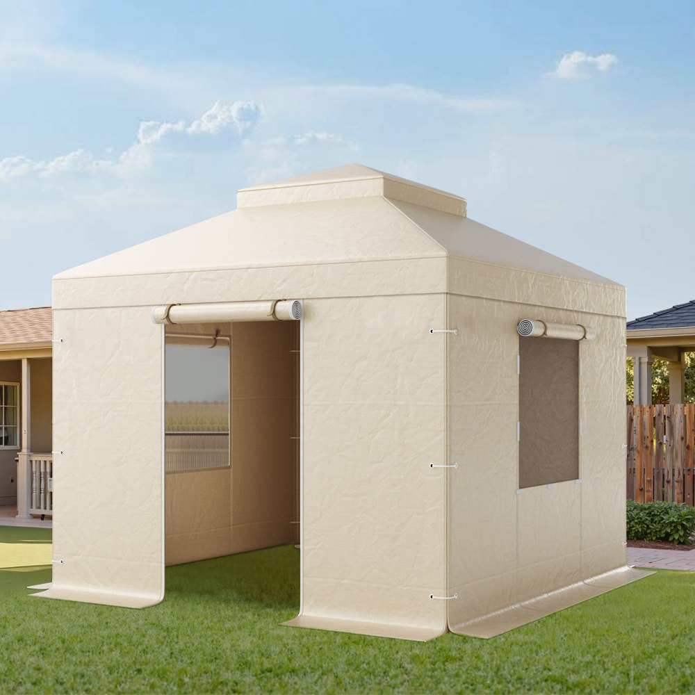 VEVOR Winter Gazebo Cover Fits 10 x 10 ft Hardtop Gazebos, All-Weather Double-Tiered Gazebo Cover with Sidewalls & Mesh Windows, High-Density PE Enclosed Storage Shelter Covers, Gazebos not Included