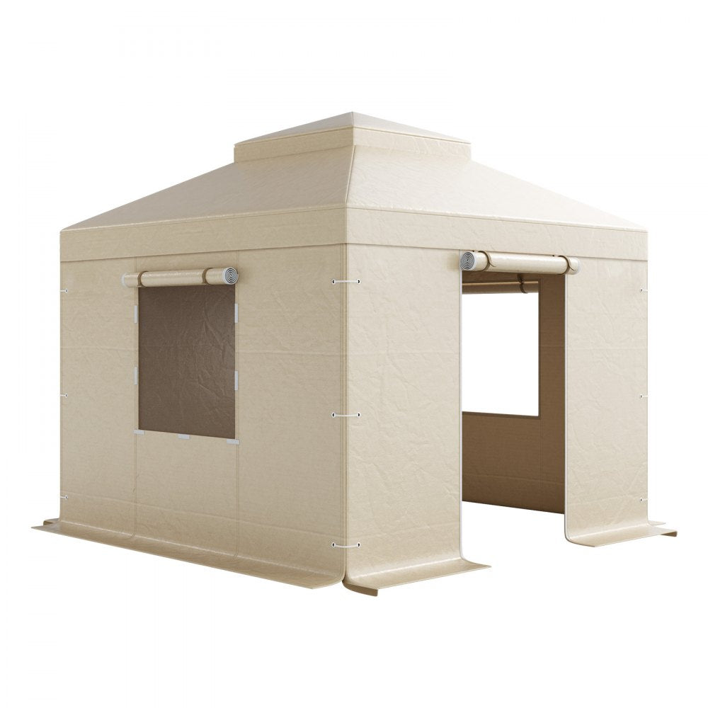 VEVOR Winter Gazebo Cover Fits 10 x 10 ft Hardtop Gazebos, All-Weather Double-Tiered Gazebo Cover with Sidewalls & Mesh Windows, High-Density PE Enclosed Storage Shelter Covers, Gazebos not Included