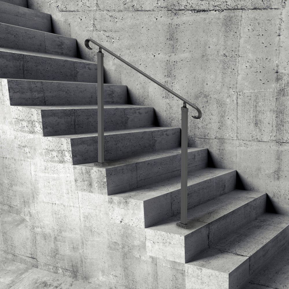 VEVOR Handrails for Outdoor Steps, Fit 1-3 Steps Wrought Iron Handrail, Outdoor Stair Railing, Adjustable Front Porch Hand Rail, Black Transitional Hand railings for Concrete Steps or Wooden Stairs