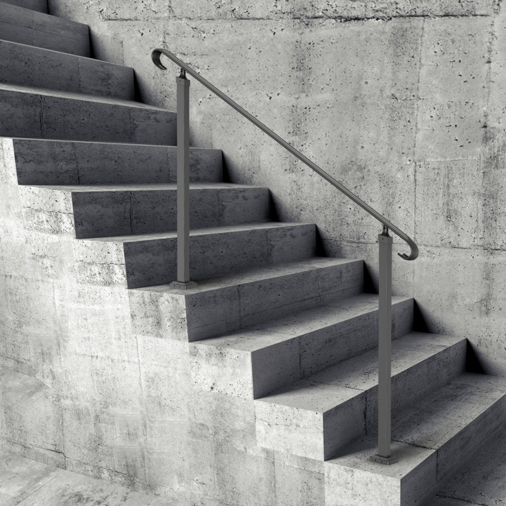 VEVOR Handrails for Outdoor Steps, Fit 3-5 Steps Outdoor Stair Railing, Wrought Iron Handrail, Flexible Front Porch Hand Rail, Black Transitional Hand railings for Concrete Steps or Wooden Stairs