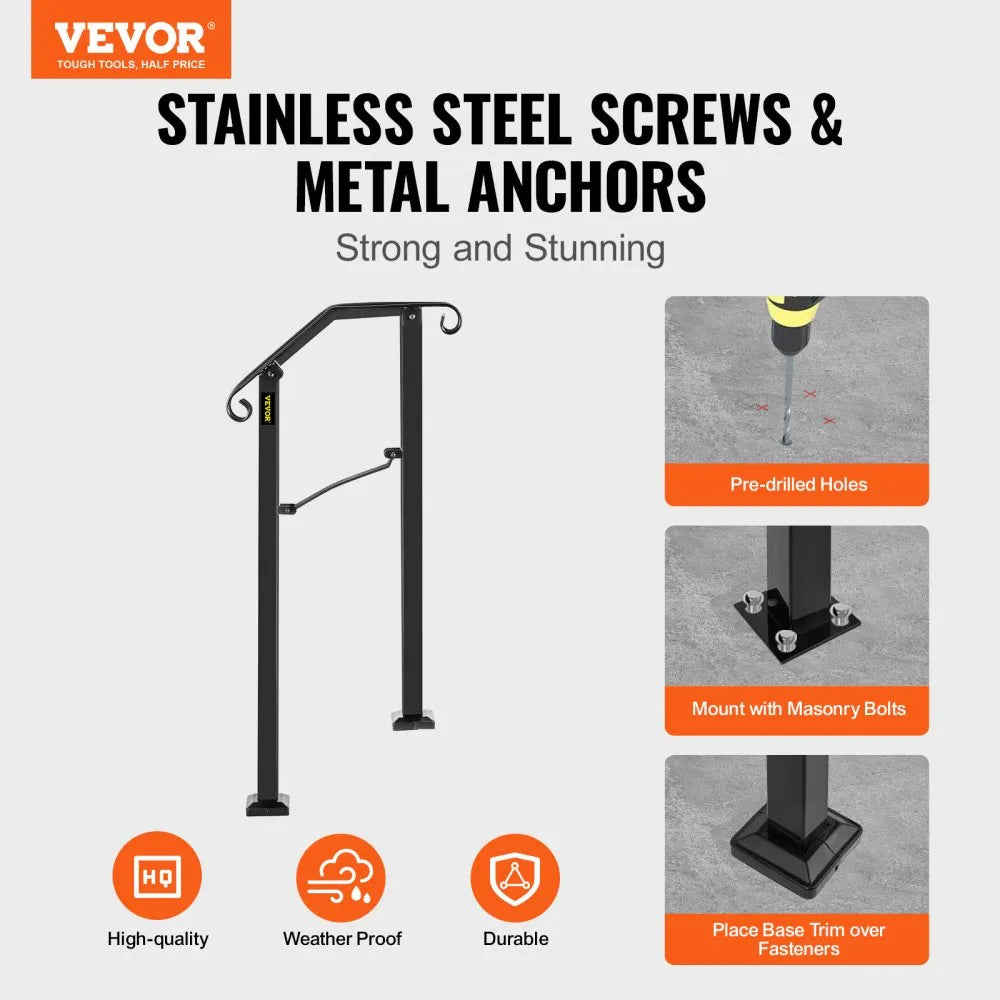 VEVOR Handrails for Outdoor Steps, Fit 1 or 2 Steps Outdoor Stair Railing, Arch#1 Wrought Iron Handrail, Flexible Porch Railing, Black Transitional Handrails for Concrete Steps or Wooden Stairs
Visit the Happybuy Store