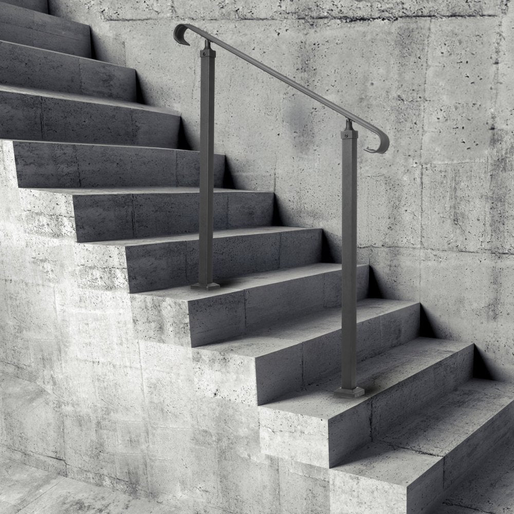 VEVOR Handrails for Outdoor Steps, Fit 1-3 Steps Outdoor Stair Railing, Wrought Iron Handrail, Adjustable Front Porch Hand Rail, Black Transitional Hand railings for Concrete Steps or Wooden Stairs