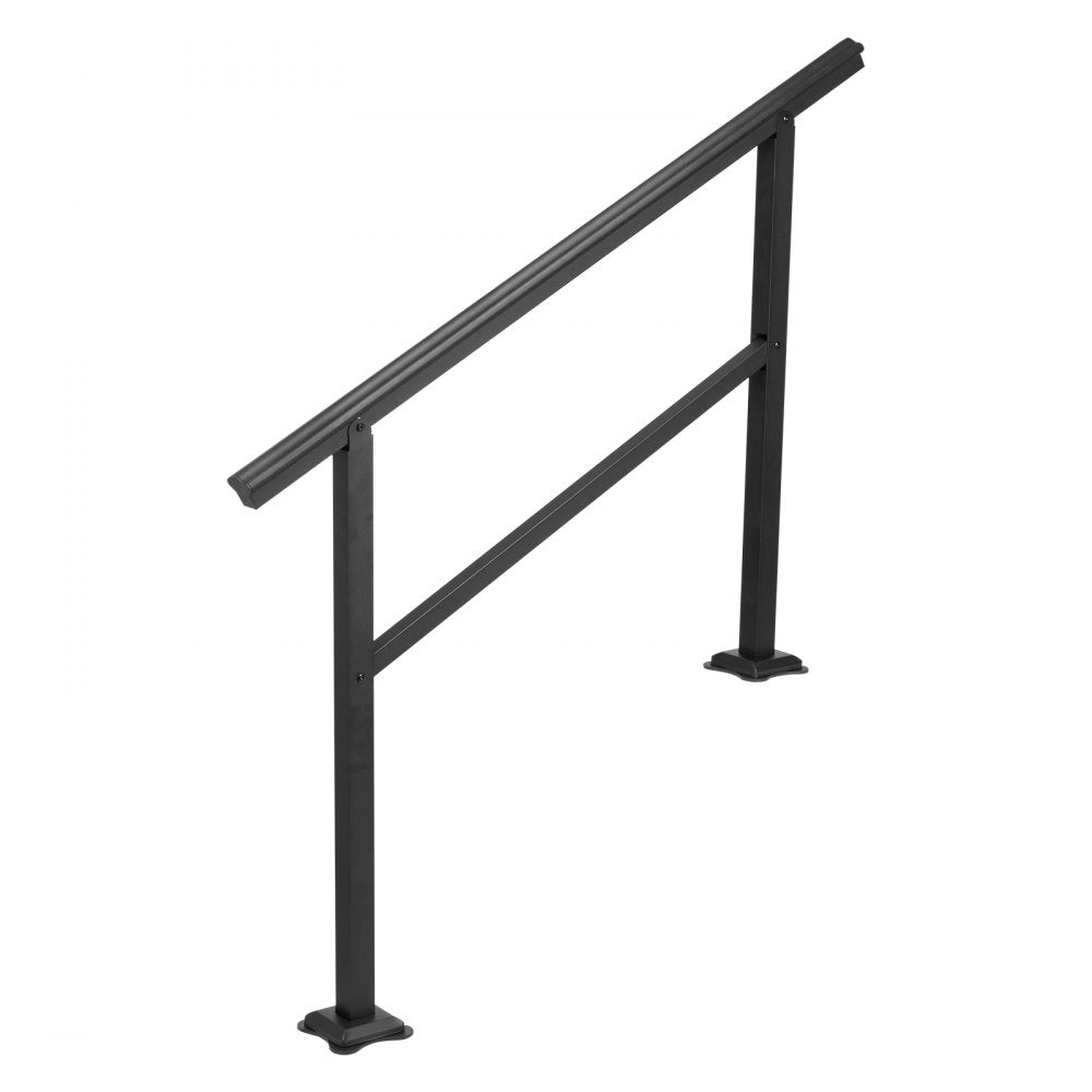 VEVOR Handrails for Outdoor Steps, Fit 1-3 Steps Outdoor Stair Railing, Wrought Iron Handrail, Adjustable Front Porch Hand Rail, Black Transitional Hand railings for Concrete Steps or Wooden Stairs