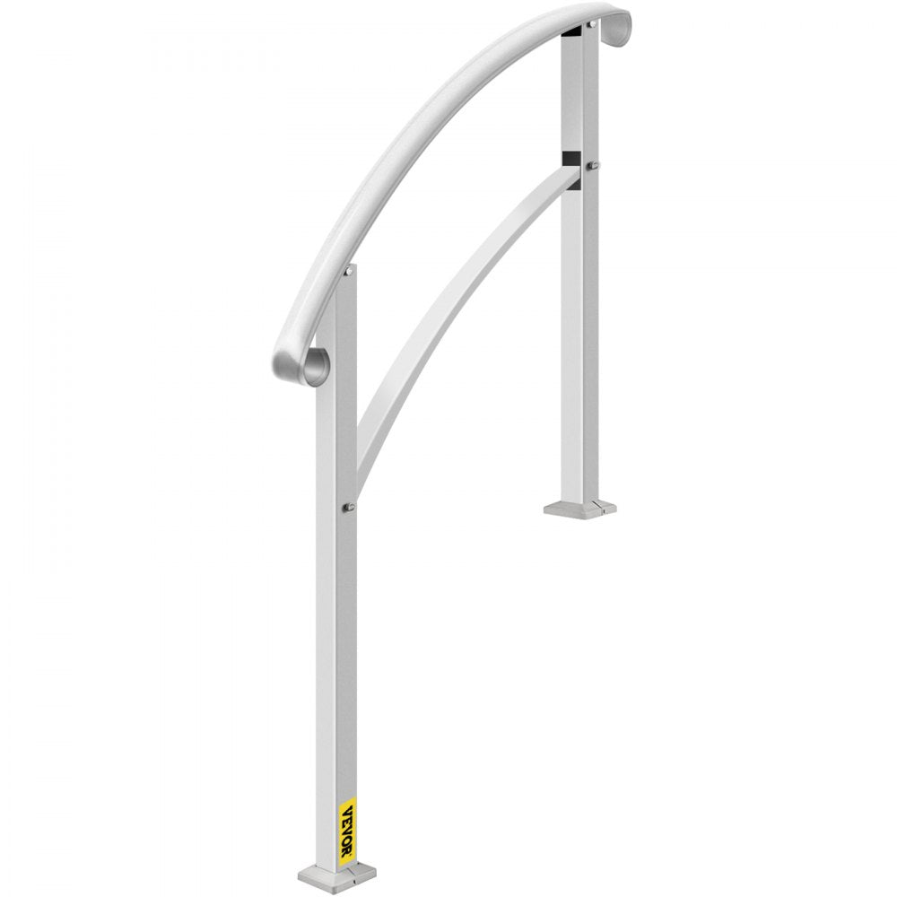 VEVOR 3-Step Handrails for Outdoor Steps Fits 1 or 3 Steps Matte White Stair Rail Wrought Iron Handrail with Installation Kit Hand Rails for Outdoor Step