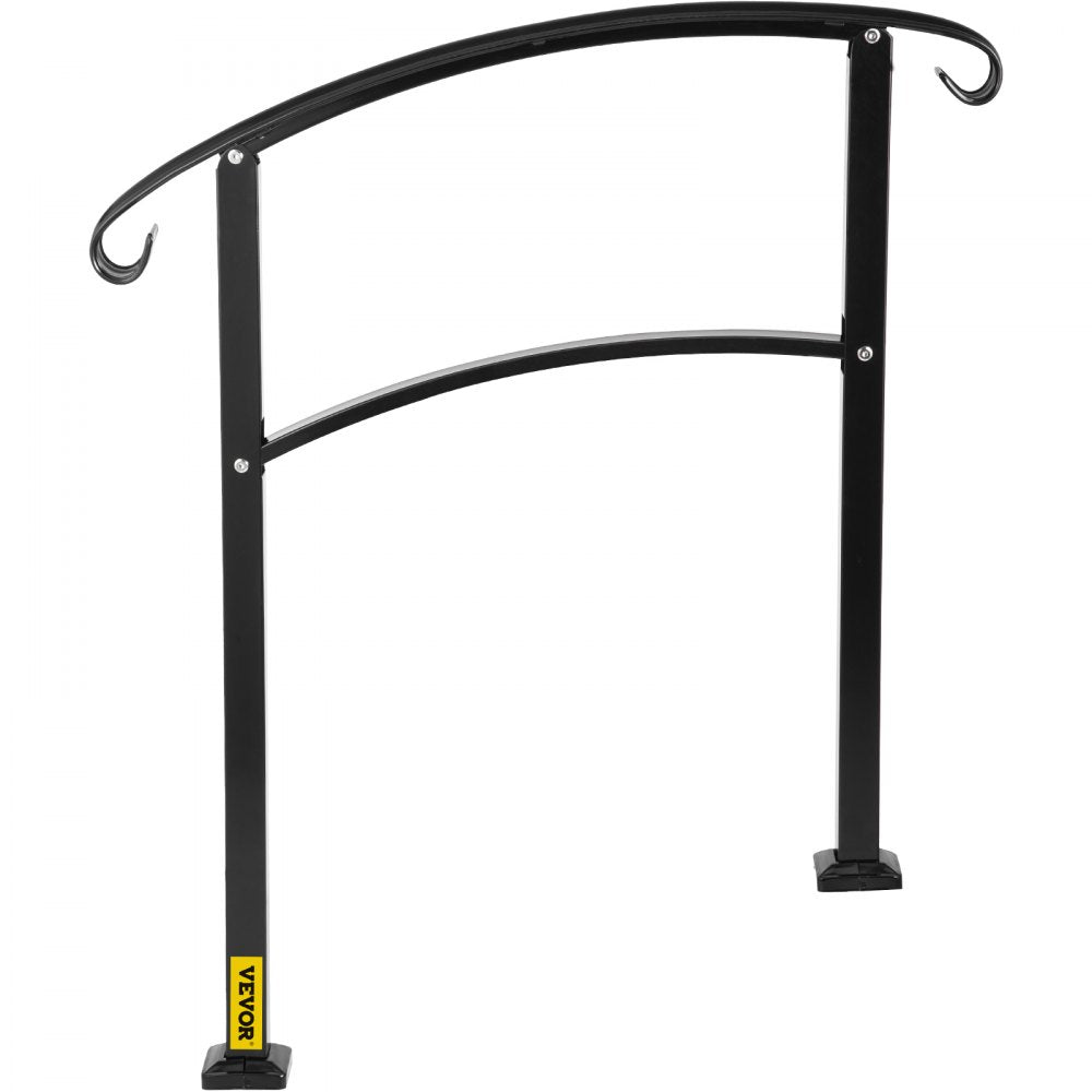 VEVOR 3-Step Transitional Handrail Fits 1 or 3 Steps Matte Stair Rail Wrought Iron Handrail with Installation Kit Hand Rails for Outdoor Steps (Unadjustable) (Black)