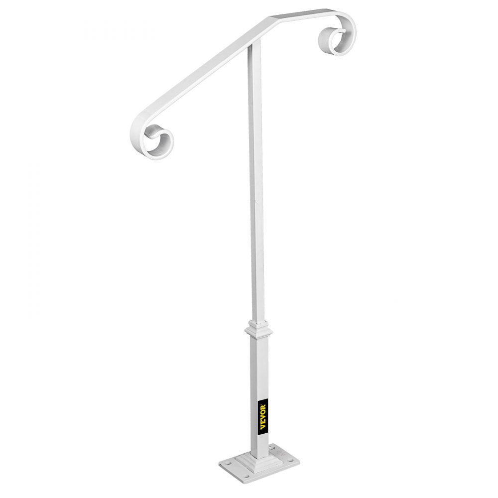VEVOR Single Post Handrail White Wrought Iron Post Mount Step Grab Supports Fits 1 or 2 Steps Grab Rail Single Post Railing