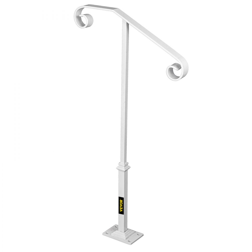 VEVOR Single Post Handrail White Wrought Iron Post Mount Step Grab Supports Fits 1 or 2 Steps Grab Rail Single Post Railing