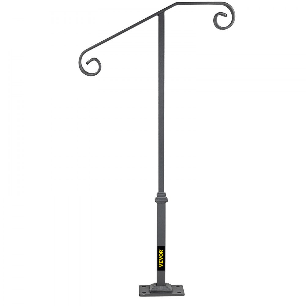 VEVOR Handrails for Outdoor Steps, Fit 1 or 2 Steps Outdoor Stair Railing, Single Post Wrought Iron Handrail, Gray Transitional Porch Railings for Concrete Steps or Wooden Stairs with Base
