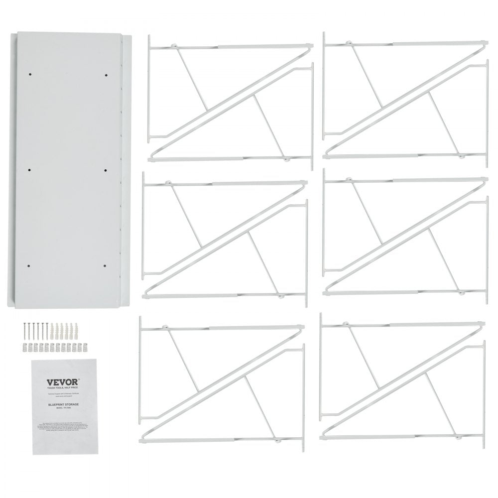 VEVOR Wall Mount Blueprint Storage Rack – Holds up to 1200 Blueprints, Hanging Blueprint Holder with 12 Pivot Brackets, for 24", 30", 36", or 42" Clamps(Rack Only Without Clamps)- Heavy Duty(240lbs)