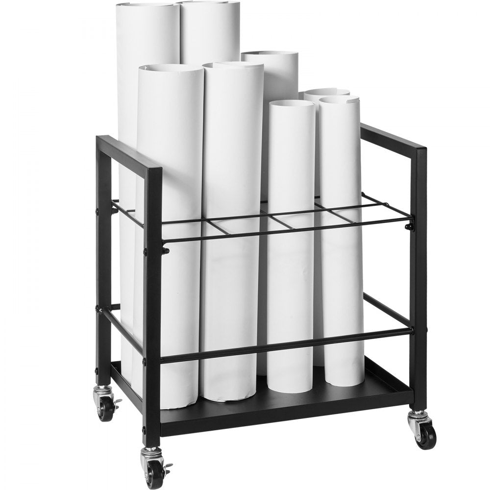 VEVOR Blueprint Storage Rack, 12 Slots Blueprint Holder with Wheels, Mobile Metal Blueprint Storage Cart for Map Poster Architectural Construction Plan, Roll File Organizer for Home, Office, School