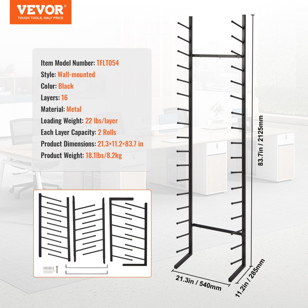 VEVOR Blueprint Storage Rack, Hanging Poster Display Rack 16-Tier, Vertical Blueprint Roll File Holder 2 Rolls/tire, Roll File Storage Rack for Blueprint Map Poster