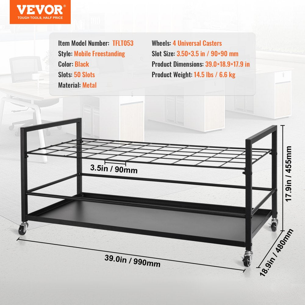 VEVOR Blueprint Storage Rack, 50 Slots Blueprint Holder with Wheels, Mobile Metal Blueprint Storage Cart for Construction Plan Map Poster Architectural, Roll File Holder for Home, Office, School