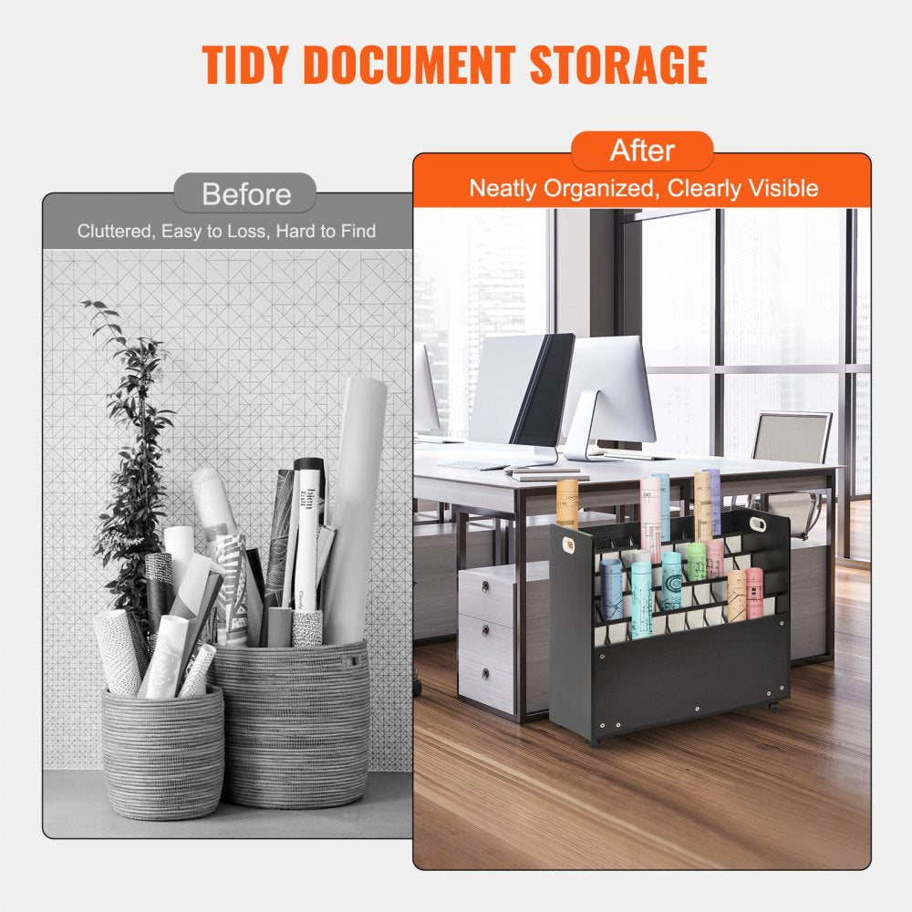 VEVOR Blueprint Storage Rack, 50 Slots Mobile Blueprint Storage Cabinet, Wooden Roll File Organizer Cart for Construction Plan Map Poster Architectural, Blueprint File Holder for Home, Office, School