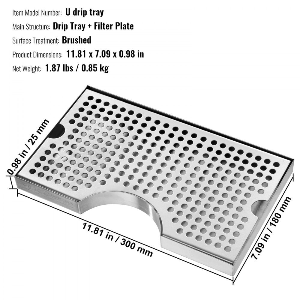 VEVOR Kegerator Beer Drip Tray, 304 Stainless Steel Keg Drip Trays with 4 Non-Slip Rubber Pads and Detachable Cover, Heat / Cold Resistant Beer Tower Drip Pan for Bar Restaurant Coffee Shop Home