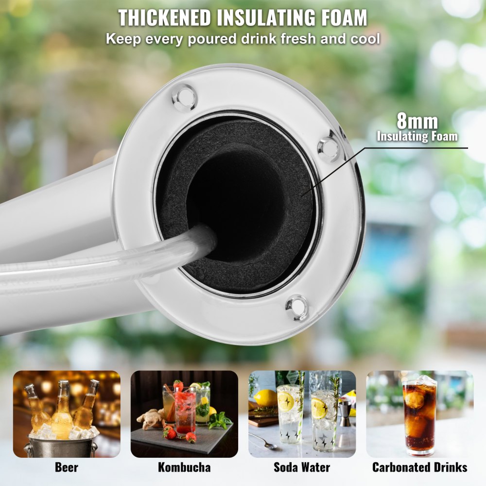 VEVOR Dual Taps Draft Beer Tower Dispenser, Stainless Steel Keg Beer Tower, Kegerator Tower Kit with Pre-Assembled Tubing and Self-Closing Faucet Shanks for Party, Bar, Pub, Restaurant