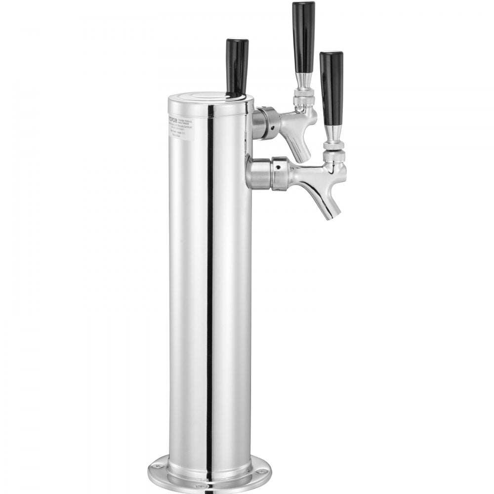 VEVOR Triple Taps Draft Beer Tower Dispenser, Stainless Steel Keg Beer Tower, Kegerator Tower Kit with Pre-Assembled Tubing and Self-Closing Faucet Shanks for Party, Bar, Pub, Restaurant