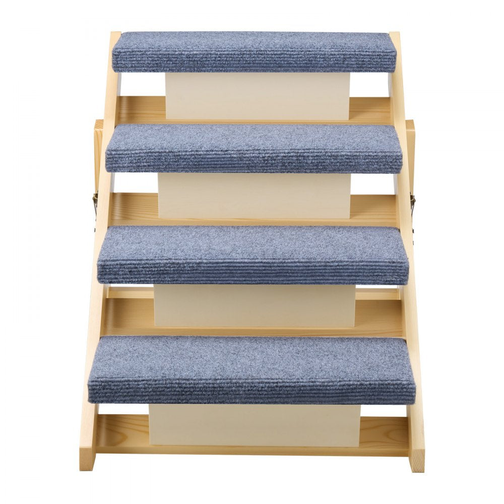 VEVOR Wood Pet Stairs, 4-Step Dog Stairs for Beds, Sofa & Cars, 150lbs Load Capacity, Floded Flat Design, Stable & Sturdy Cat & Dog Step Ladder for Small Medium Large Older Pet Puppy Essentials