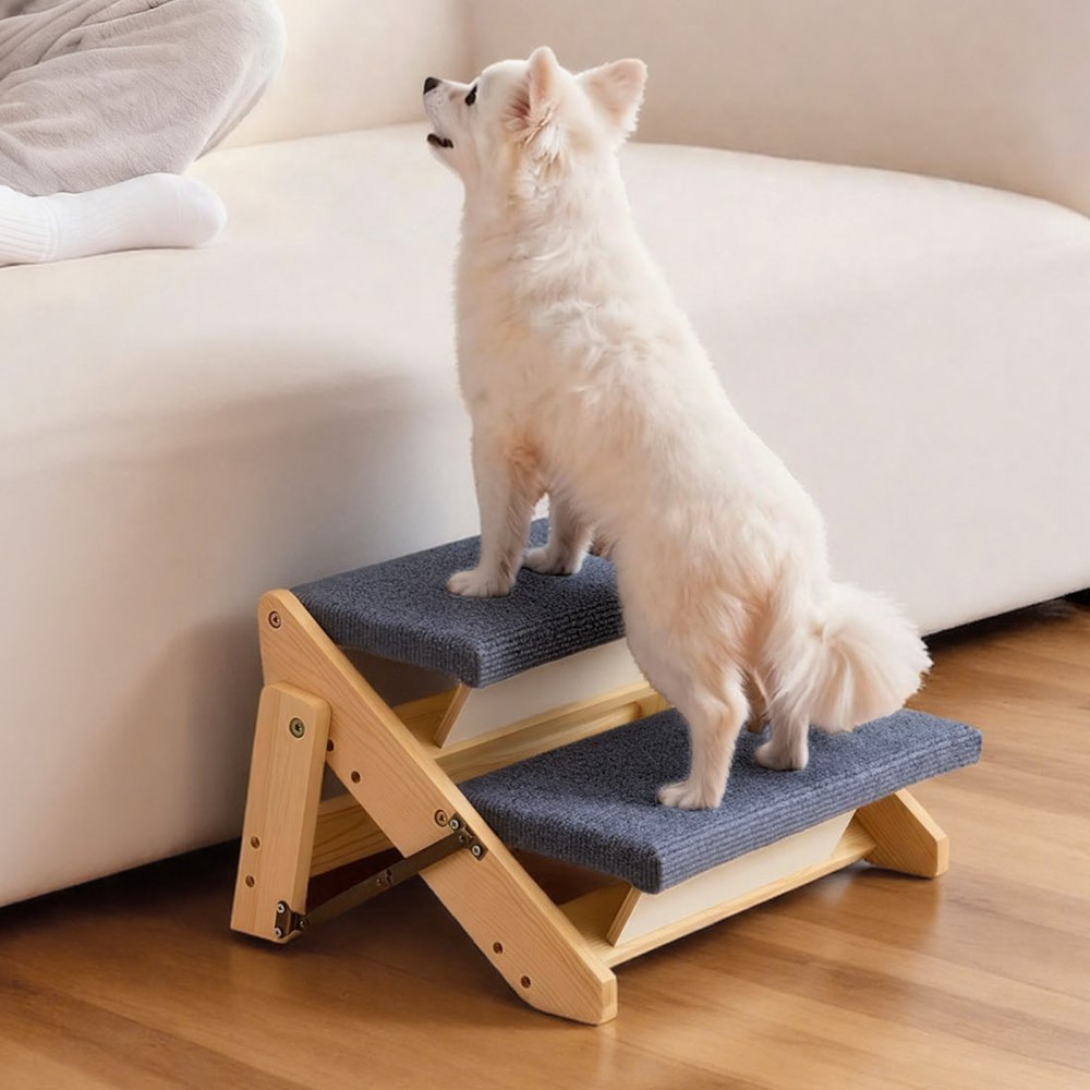 VEVOR Wood Pet Stairs, 2-Step Dog Stairs for Beds, Sofa & Cars, 110lbs Load Capacity, Floded Flat Design, Stable & Sturdy Cat & Dog Step Ladder for Small Medium Large Older Pet Puppy Essentials