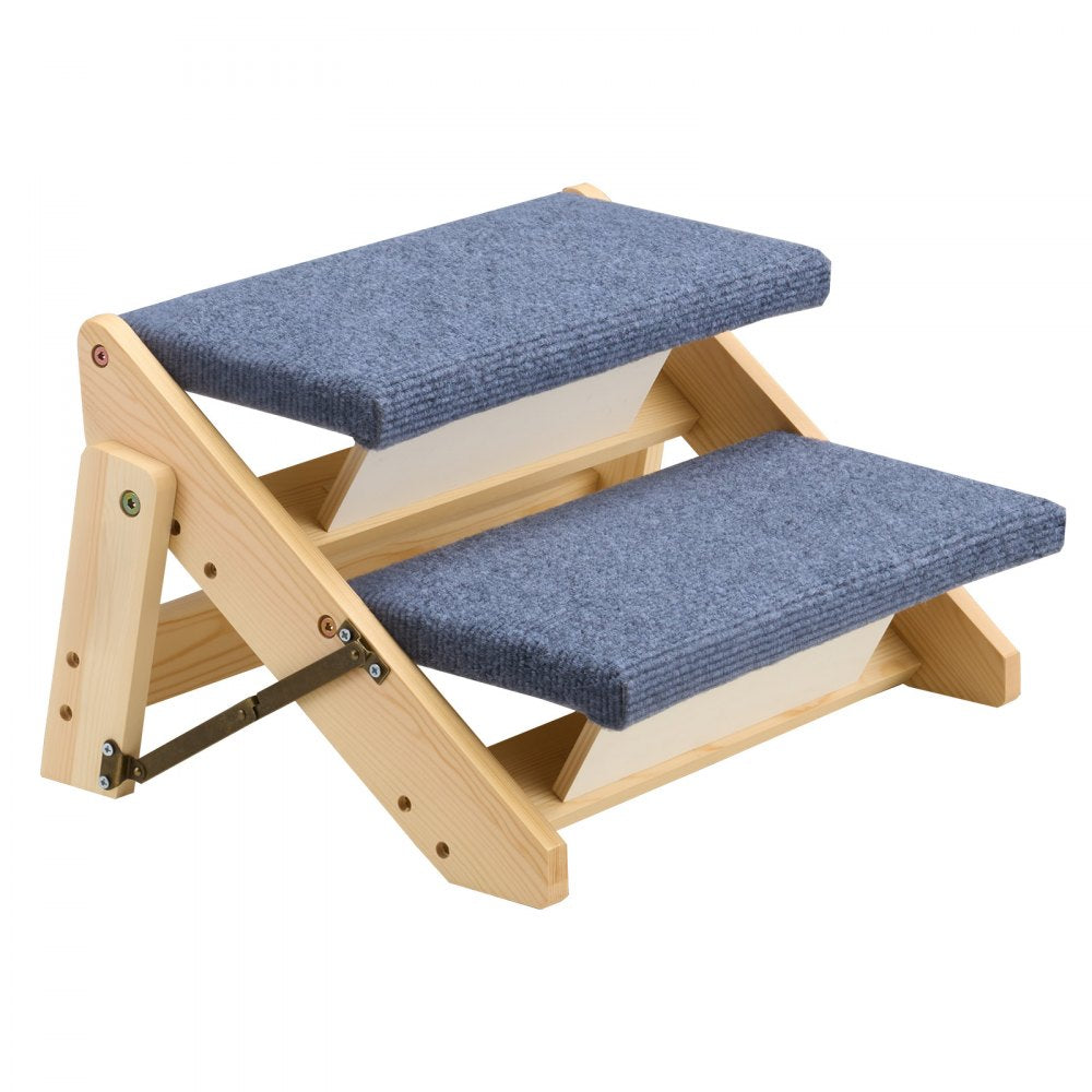 VEVOR Wood Pet Stairs, 2-Step Dog Stairs for Beds, Sofa & Cars, 110lbs Load Capacity, Floded Flat Design, Stable & Sturdy Cat & Dog Step Ladder for Small Medium Large Older Pet Puppy Essentials