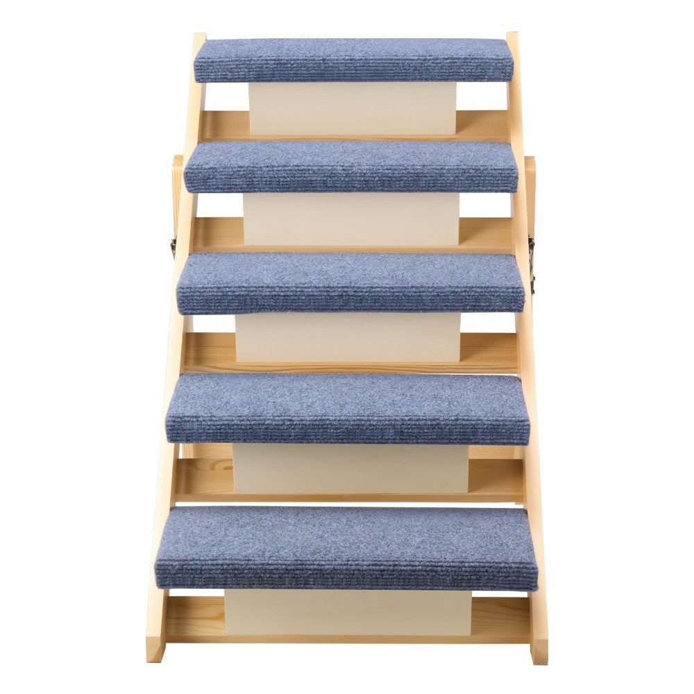 VEVOR Wood Pet Stairs, 5-Step Dog Stairs for Beds, Sofa & Cars, 150lbs Load Capacity, Floded Flat Design, Stable & Sturdy Cat & Dog Step Ladder for Small Medium Large Older Pet Puppy Essentials