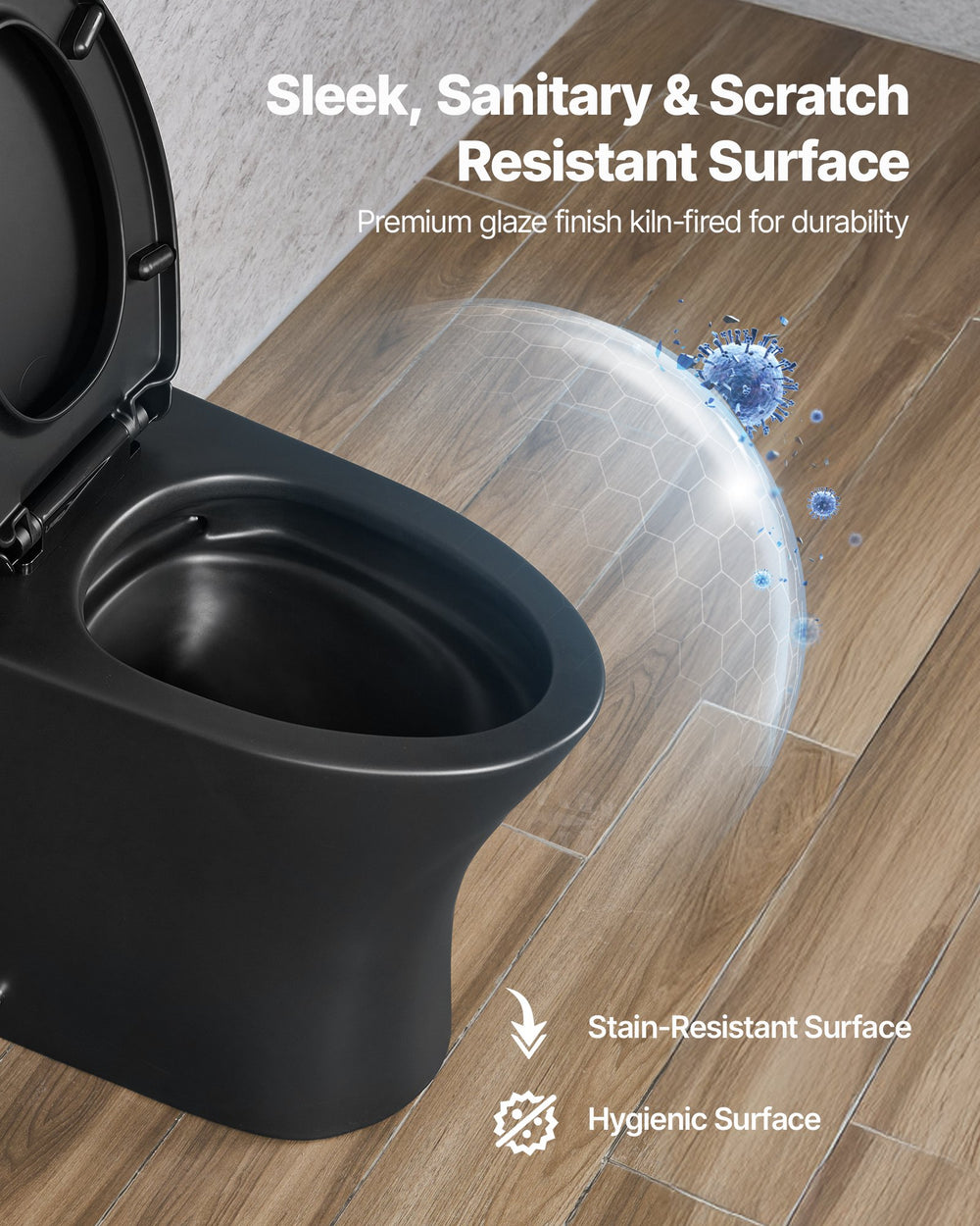 Premium glaze finish, stain-resistant and hygienic surface (VEVOR one-piece toilet)