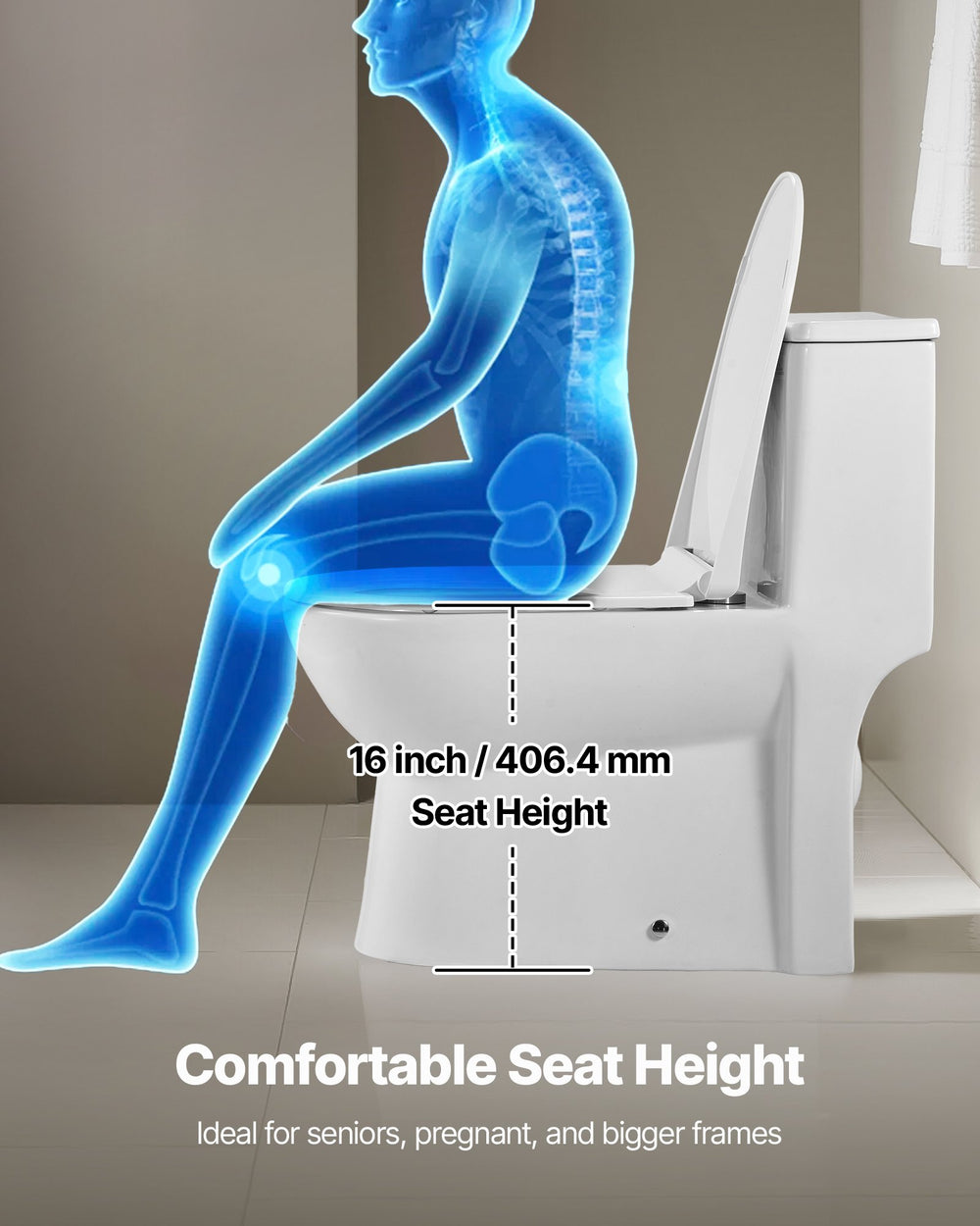 VEVOR one-piece toilet - comfortable 16 inch seat height