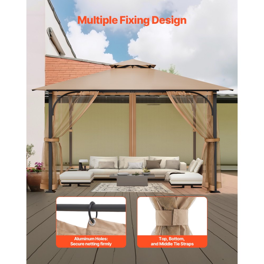 VEVOR Gazebo Netting Replacement, Fit Most 10 x 10 x 7 FT Gazebo Curtain, Outdoor Garden Net, 4-Panel Sidewall Mesh Net, Patio Midge Netting with Double Zipper, Canopy Screen (Netting Only)