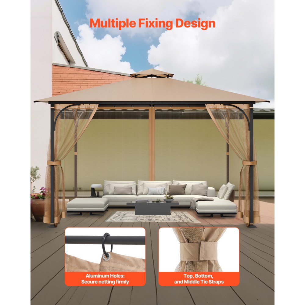 VEVOR Gazebo Netting Replacement, Fit Most 10 x 12 x 7.3 FT Gazebo, Outdoor Garden Gazebo Net, 4-Panel Sidewall Mesh Gazebo Curtain, Patio Midge Netting with Double Zipper, Canopy Screen (Netting Only)