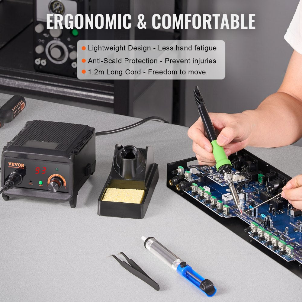 VEVOR Soldering Iron Station, 75W Digital Display Soldering Station Kit, 122°F- 932°F Temp Control & Built-in Transformer, Auto Standby & Sleep Mode, with 5 Soldering Tips, 10g Solder Wire, Tweezers