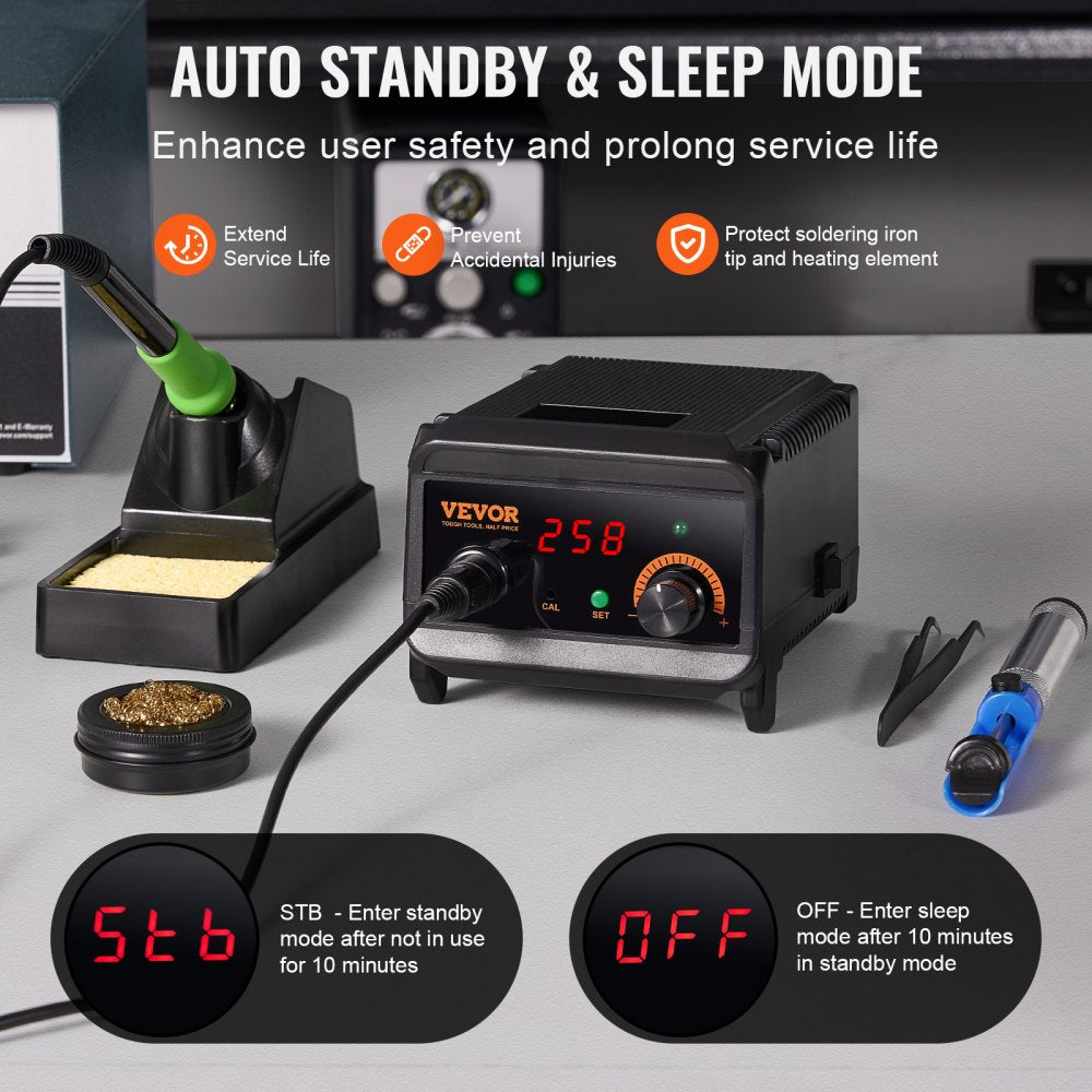 VEVOR Soldering Iron Station, 75W Digital Display Soldering Station Kit, 122°F- 932°F Temp Control & Built-in Transformer, Auto Standby & Sleep Mode, with 5 Soldering Tips, 10g Solder Wire, Tweezers