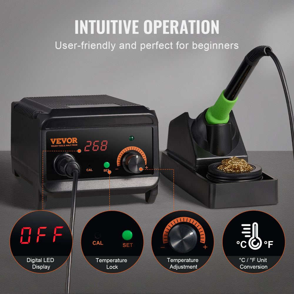 VEVOR Soldering Iron Station, 75W Digital Display Soldering Station Kit, 122°F- 932°F Temp Control & Built-in Transformer, Auto Standby & Sleep Mode, with 5 Soldering Tips, 10g Solder Wire, Tweezers