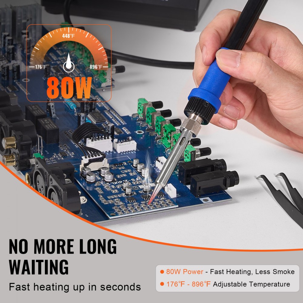 VEVOR Soldering Iron Station, 80W Digital Display Soldering Station Kit with 5 Soldering Tips, 30g Solder Wire, Solder Sucker, Tweezer, Tip Cleaner, Auto Standby & Sleep Mode, °C/°F Conversion