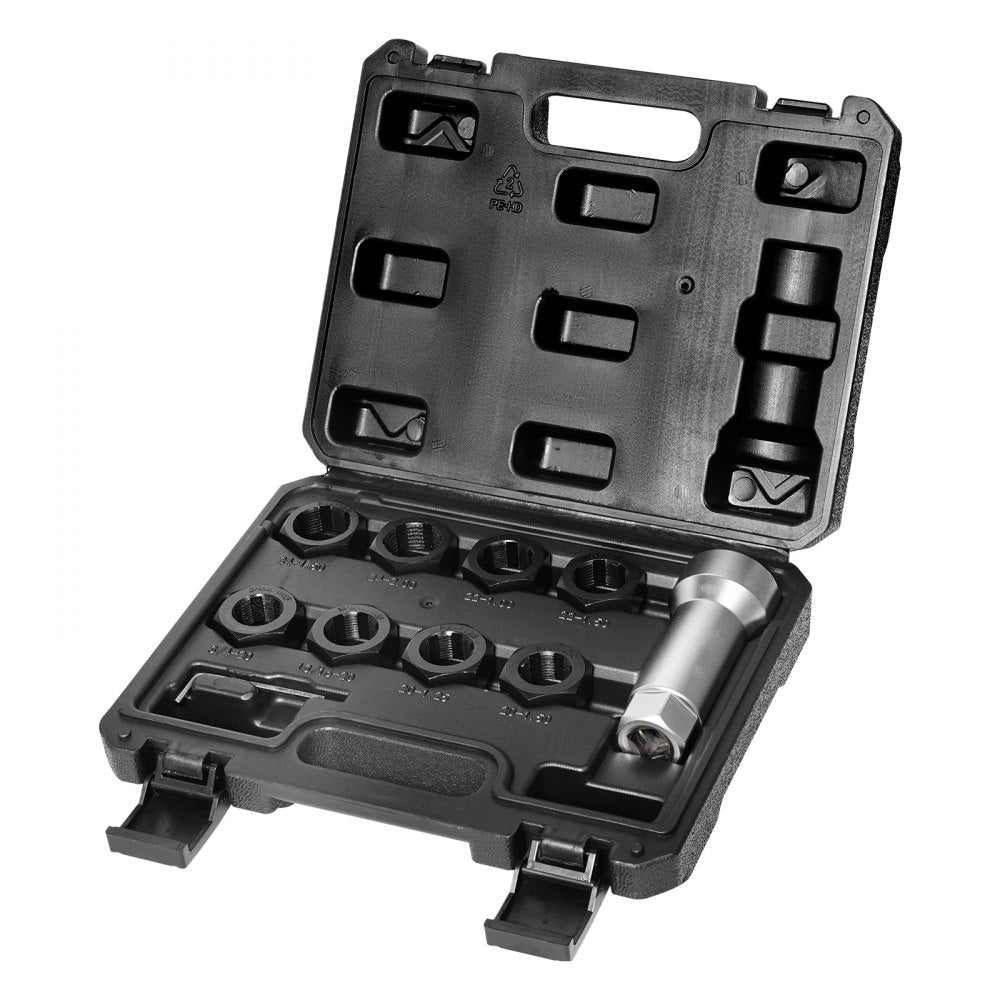 VEVOR 10-Piece Axle Spindle Thread Chaser Set, Metric M20 M22 M24 and UNF 13/16" 3/4" Thread Restorer Tool, Rethreading Tool Kit with Extension Bar, Hex Wrench, Storage Case, for Damaged Axle Spindles